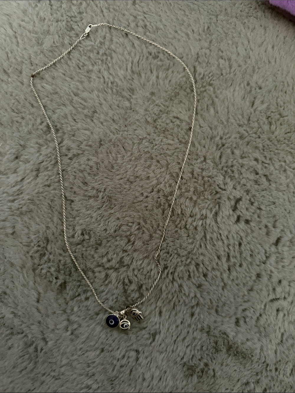 Sterling-Tone Necklace with Navy and Silver Charms